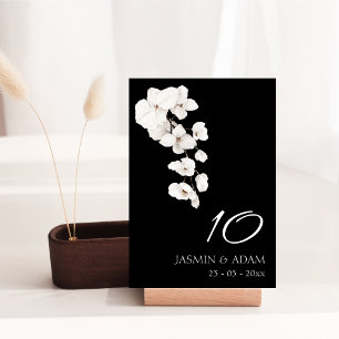 Numéro De Table Mariage moderne Orchidées Noires et Blanches