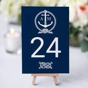 Numéro De Table Mariage Monogramme Ancre Bleu Marine Nautical