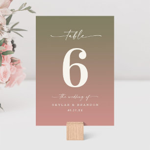 Numéro De Table Mariage monogramme vert & Dusty Rose rose Ombre