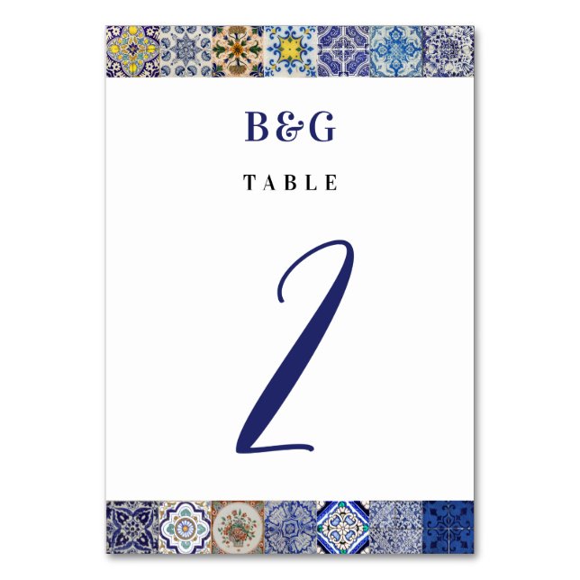 Numéro De Table Mariage Motif de tuiles portugaises méditerranéenn (Par défaut)