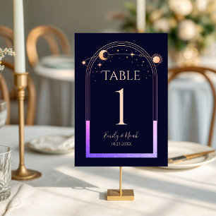 Numéro De Table Mariage mystique Rainbow Navy Blue Sun Moon Stars