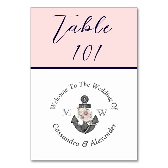 Numéro De Table Mariage nautique Dusty Blush Rose Navy Bleu (Par défaut)