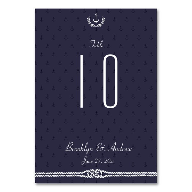 Numéro De Table Mariage nautique Numéro de tableau Ancres bleues (Par défaut)