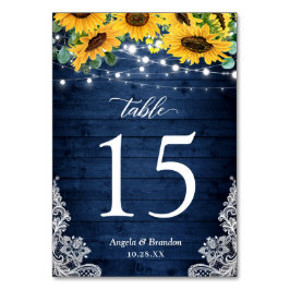 Numéro De Table Mariage Navy Blue Rustic Sunflowers