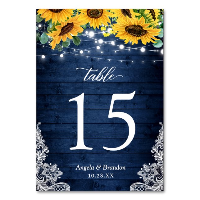 Numéro De Table Mariage Navy Blue Rustic Sunflowers (Par défaut)