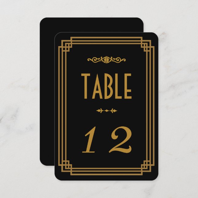 Numéro de table Mariage noir Art Déco (Devant / Derrière)
