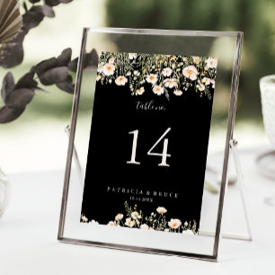 Numéro De Table Mariage noir classique Boho Blush Fleur sauvage