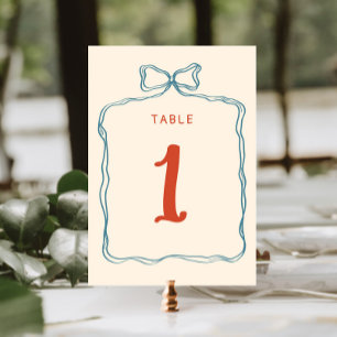 Numéro De Table Mariage Orange Bleu Retro Tiret main