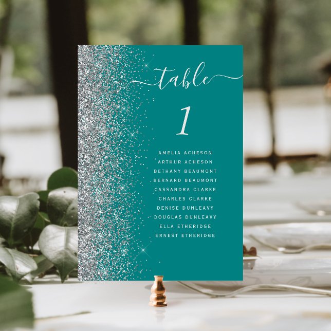 Numéro De Table Mariage Pailleté Bleu Turquoise Argent (Créateur téléchargé)