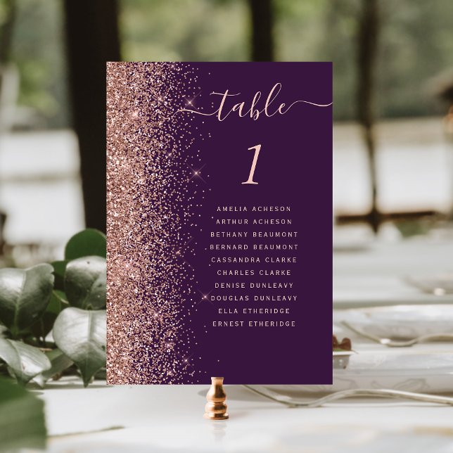 Numéro De Table Mariage Pailleté Or Rose Violet Foncé (Créateur téléchargé)