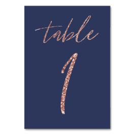 Numéro De Table Mariage pailleté rose gold et bleu glamour
