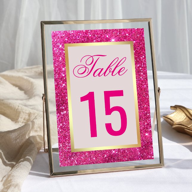 Numéro De Table Mariage Paillettes Rose Chaud Feuille Or Fausse (Créateur téléchargé)