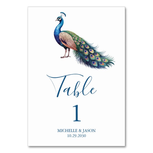 Numéro De Table Mariage Paon Aquarelle Tendance Moderne (Par défaut)