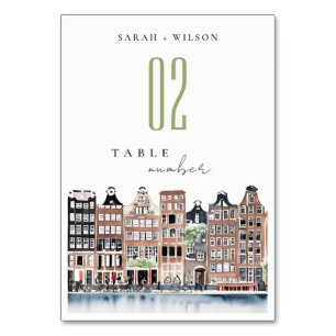 Numéro De Table Mariage paysager du canal néerlandais d'Amsterdam