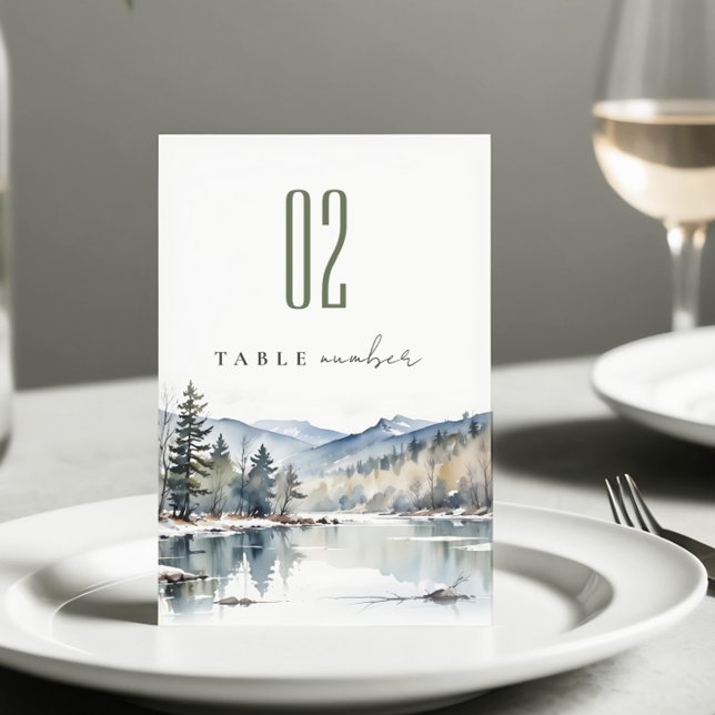 Numéro De Table Mariage paysager du lac de la neige d'hiver (Créateur téléchargé)