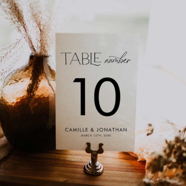 Numéro De Table Mariage personnalisé noir et blanc élégant (Elegant Simple Wedding Table Number)