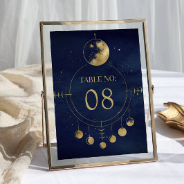 Numéro De Table Mariage Phases de la Lune d'or bleu céleste