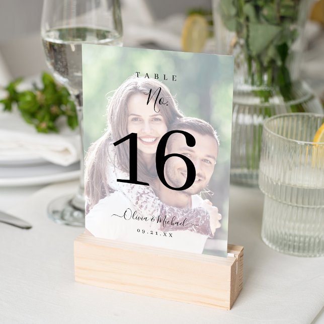 Numéro De Table Mariage photo de script simple et moderne (Modern simple elegant script photo wedding table number)