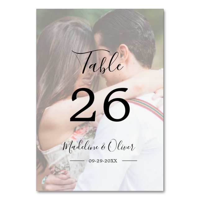 Numéro De Table Mariage Photo Élégant Script Moderne Numéro de tab (Par défaut)