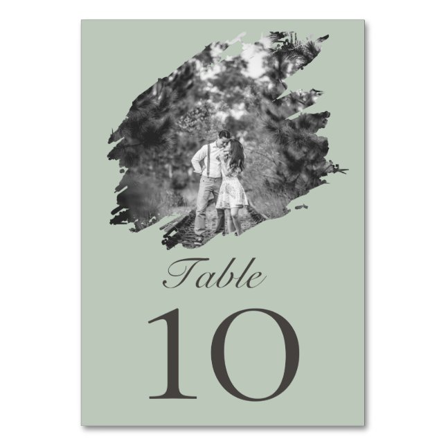 Numéro De Table Mariage photo moderne Brushstroke | Vert sage (Par défaut)