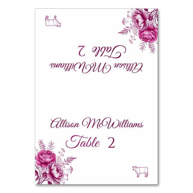 Numéro De Table Mariage Place carte-Aquarelle Magenta Peony-Viande (Par défaut)
