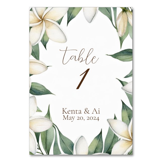 Numéro De Table Mariage Plumeria personnalisé (Par défaut)