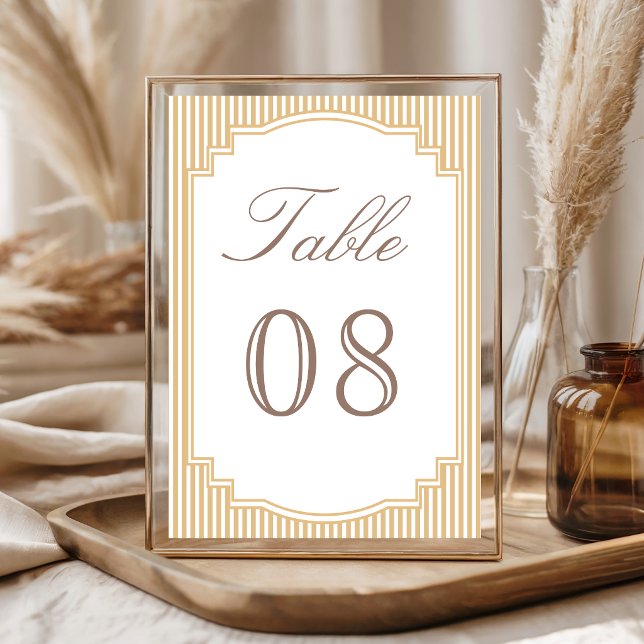 Numéro De Table Mariage rayé beige classique (Créateur téléchargé)