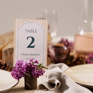 Numéro De Table Mariage rayé pêche et crème