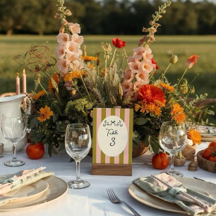 Numéro De Table Mariage rayé vert olive et rose blush
