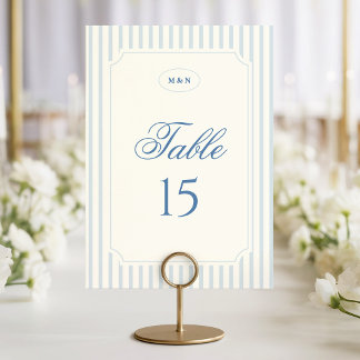 Numéro De Table Mariage Rayures Bleu Clair Classique