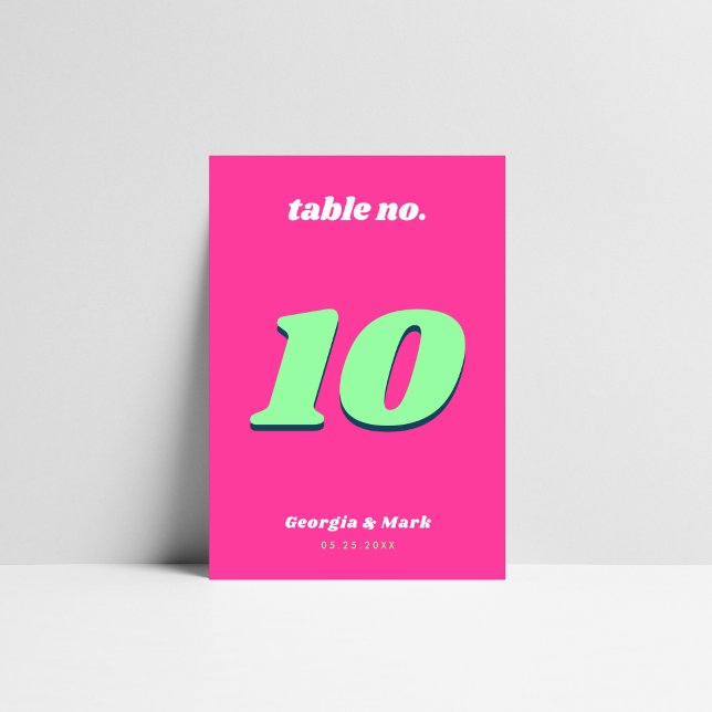 Numéro De Table Mariage rétro rose et vert gras (Créateur téléchargé)