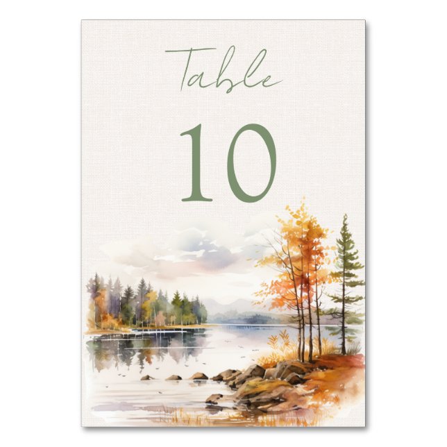 Numéro De Table Mariage romantique du lac d'automne (Dos)