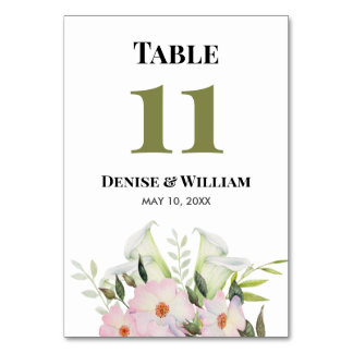 Numéro De Table Mariage Rose au Lys Calla Blanc Doux