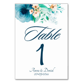 Numéro De Table Mariage Rose d'aquarelle bleu Bliss