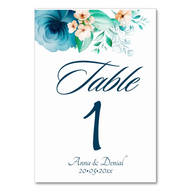 Numéro De Table Mariage Rose d'aquarelle bleu Bliss (Par défaut)