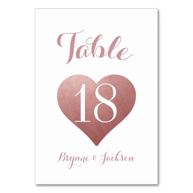 Numéro De Table Mariage Rose Gold Romantique Rose Coeur (Par défaut)