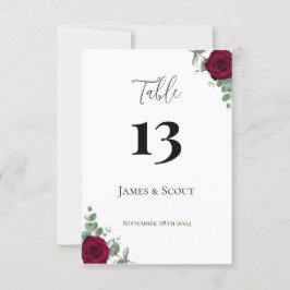 Numéro de table Mariage Rose rouge