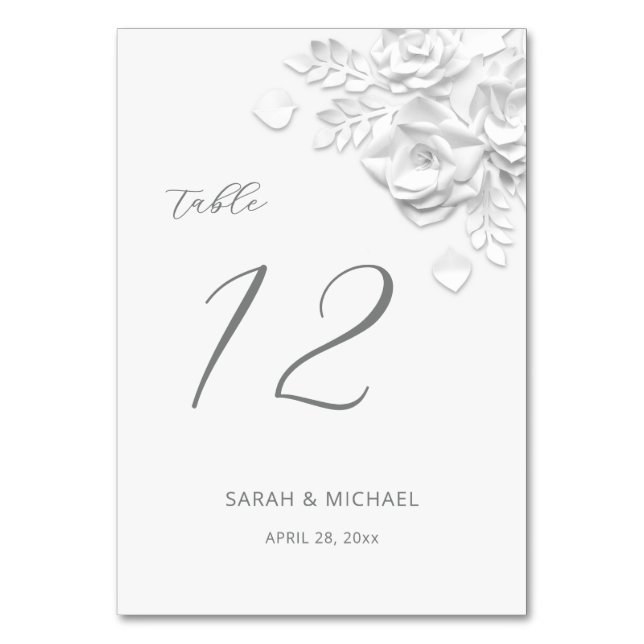 Numéro De Table Mariage Roses 3D Blanches  (Par défaut)