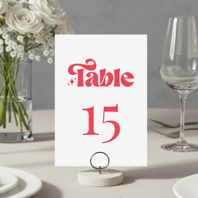 Numéro De Table Mariage rouge et blanc rétro moderne (Créateur téléchargé)