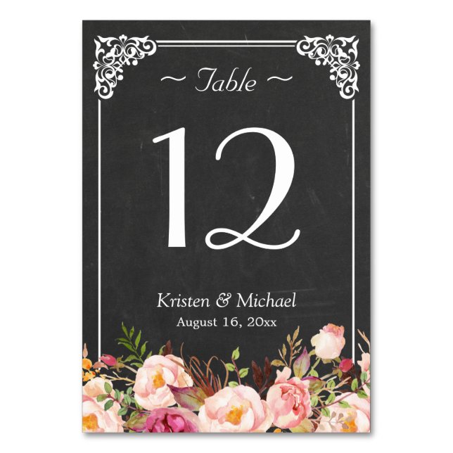 Numéro De Table Mariage Rustique Floral Chalkboard (Par défaut)