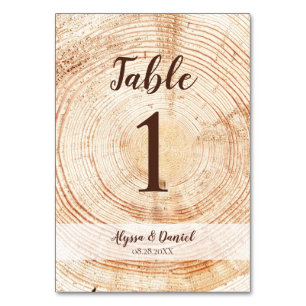 Numéro De Table Mariage rustique Script Wood Grain personnalisé