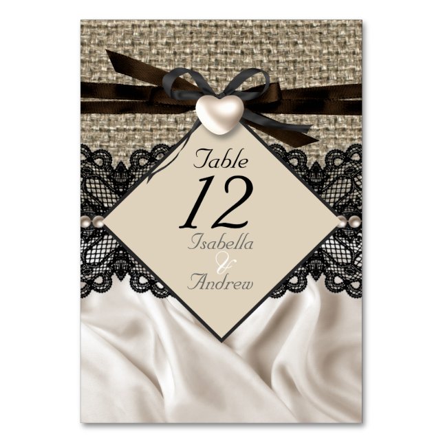 Numéro de table Mariage rustique Toile de jute Den (Par défaut)