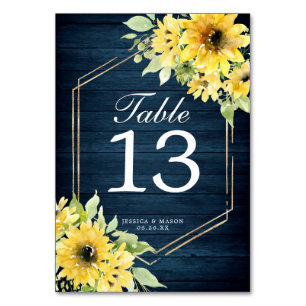Numéro De Table Mariage Rustique Tournesol vert numéros de tableau