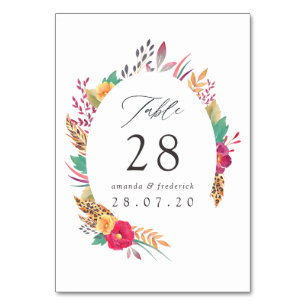Numéro De Table Mariage Safari Floral Aquarelle
