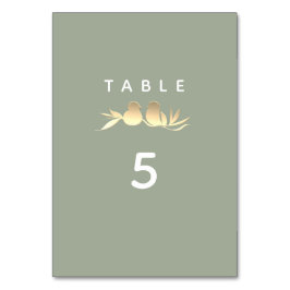 Numéro De Table Mariage Sage Green Gold Lovebirds