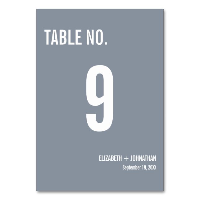 Numéro De Table Mariage simple Dusty Blue Typography (Par défaut)