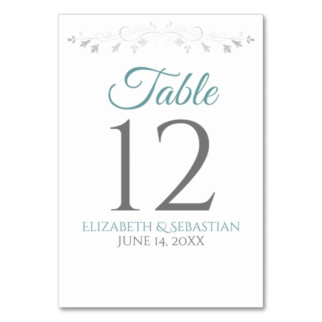 Numéro De Table Mariage simple élégant sarcelle ou turquoise et gr (Par défaut)