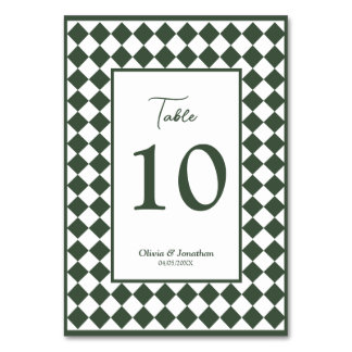 Numéro De Table Mariage simple moderne vert foncé à carreaux