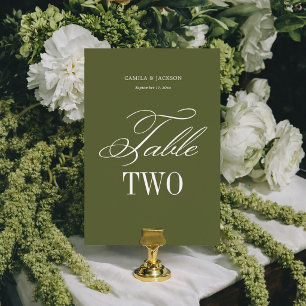 Numéro De Table Mariage Simple Vert Olive