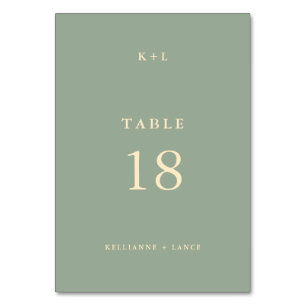 Numéro De Table Mariage Simple Vert Sauge Moderne